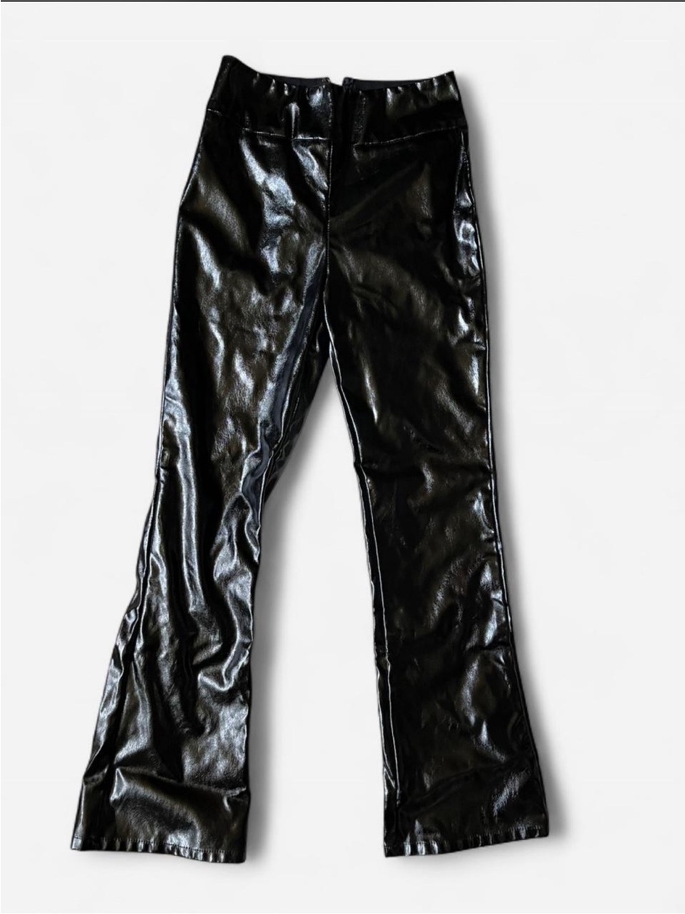 Y2K Tiger Mist Black Faux Leather Flared Pants Women’s Size XS